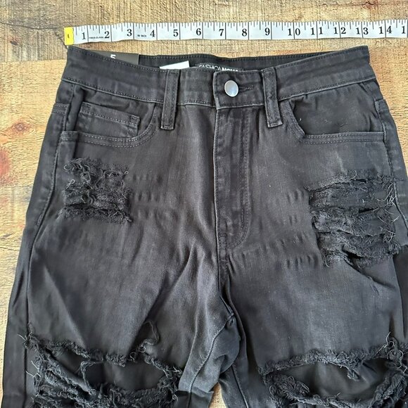 Fashion Nova Women's Fray What You Mean Distressed Flare Leg Jeans in Black -5 - Picture 2 of 12